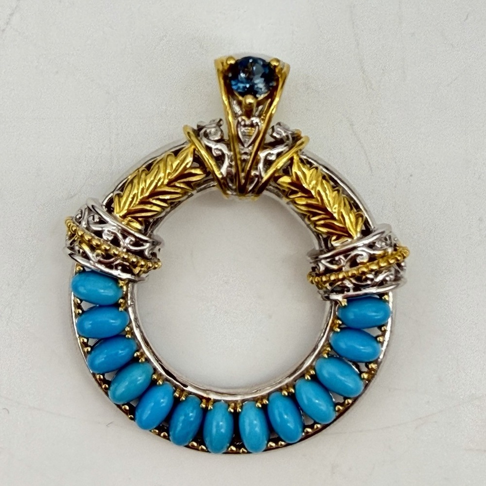 Vtg Michael Valitutti NH Sterling Silver Byzantine Pendant Turquoise Blue Topaz